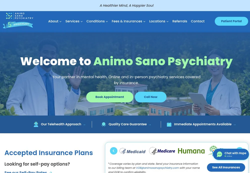 Animo Sano Psychiatry homepage preview